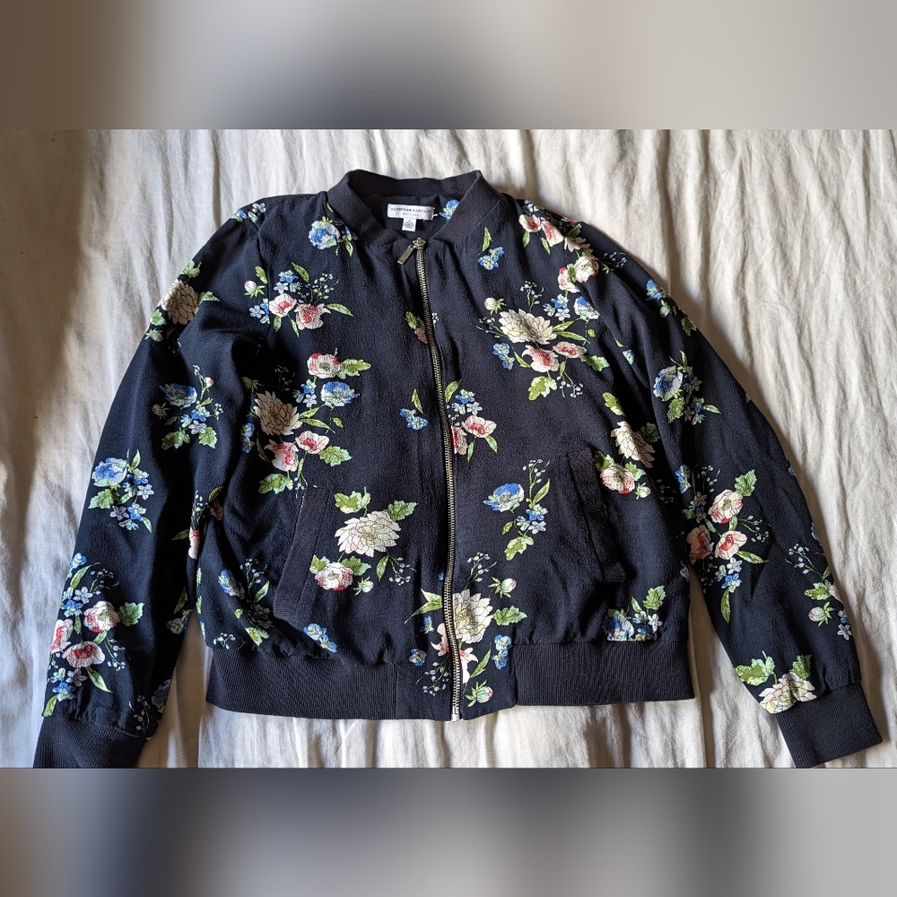 Katherine Barclay Blue Floral Bomber Jacket M